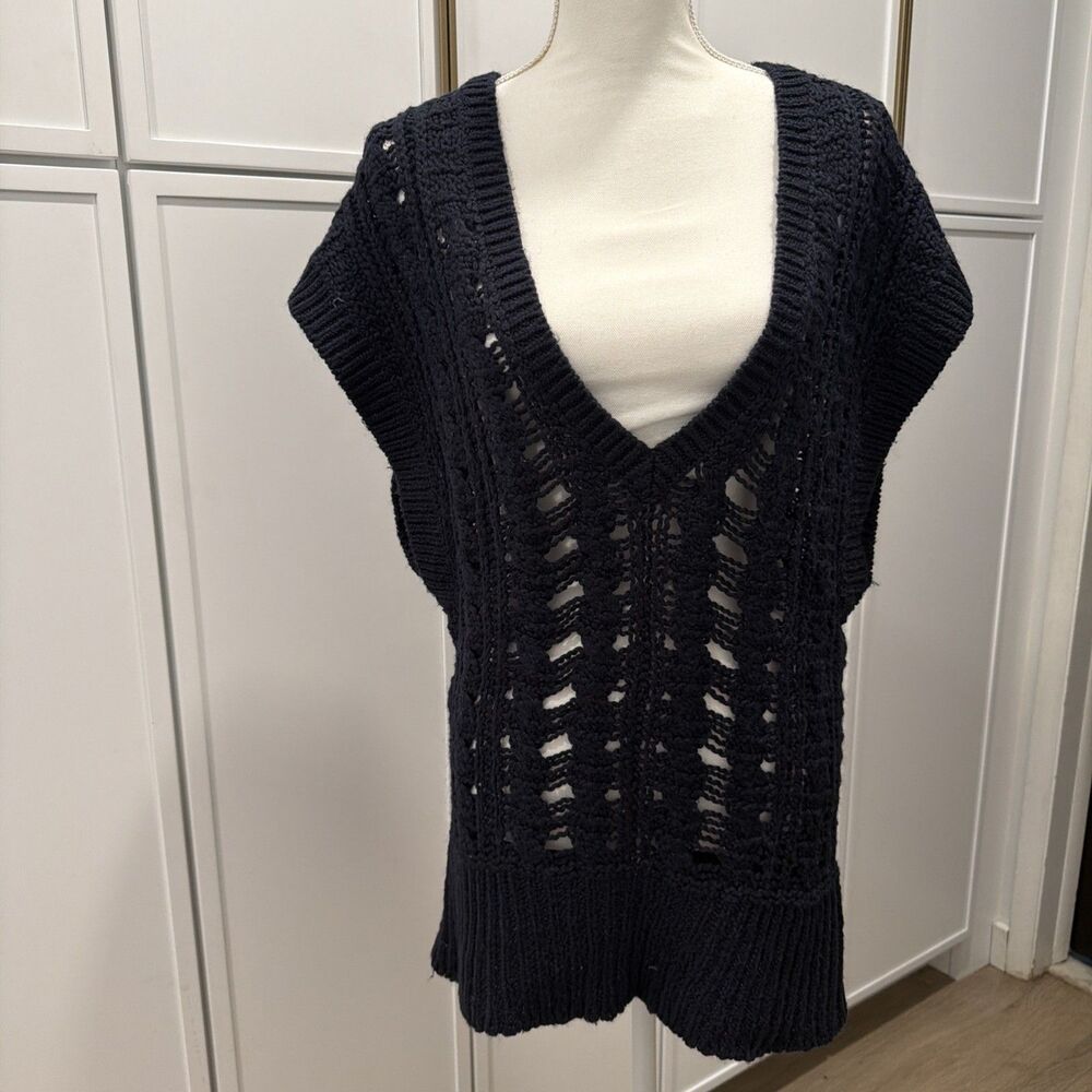 Kenji Wool Blend Sweater Vest Crochet Open Knit L Shabby Chic Cottage Whimisgoth
